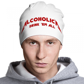 beanie с принтом Alcoholica в Архангельске,  |  | Тематика изображения на принте: 