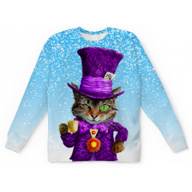 full_print_kids_sweatshirt с принтом Чеширский котик в Архангельске,  |  | Тематика изображения на принте: 