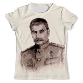 full_print_tee с принтом Сталин в Архангельске, Футболка с нанесением полноцветного изображения по всей поверхности может быть выполнена в двух вариантах - ХЛОПОК и СИНТЕТИКА. | Хлопок - ткань из 100% хлопка высшего качества пенье.  <br>Синтетика - ткань с высоким содержанием синтетического волокна (до 80%).  Материал хорошо тянется, имеет приятную на ощупь фактуру | 