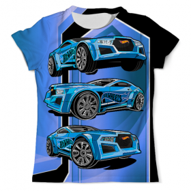 full_print_tee с принтом Hot Wheels в Архангельске, Футболка с нанесением полноцветного изображения по всей поверхности может быть выполнена в двух вариантах - ХЛОПОК и СИНТЕТИКА. | Хлопок - ткань из 100% хлопка высшего качества пенье.  <br>Синтетика - ткань с высоким содержанием синтетического волокна (до 80%).  Материал хорошо тянется, имеет приятную на ощупь фактуру | 