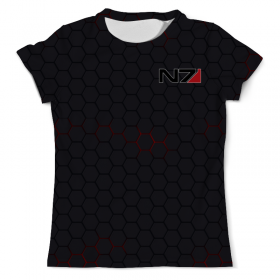 full_print_tee с принтом N7 - Mass Effect в Архангельске, Футболка с нанесением полноцветного изображения по всей поверхности может быть выполнена в двух вариантах - ХЛОПОК и СИНТЕТИКА. | Хлопок - ткань из 100% хлопка высшего качества пенье.  <br>Синтетика - ткань с высоким содержанием синтетического волокна (до 80%).  Материал хорошо тянется, имеет приятную на ощупь фактуру | 