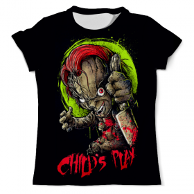 full_print_tee с принтом Chucky (Childs Play) в Архангельске, Футболка с нанесением полноцветного изображения по всей поверхности может быть выполнена в двух вариантах - ХЛОПОК и СИНТЕТИКА. | Хлопок - ткань из 100% хлопка высшего качества пенье.  <br>Синтетика - ткань с высоким содержанием синтетического волокна (до 80%).  Материал хорошо тянется, имеет приятную на ощупь фактуру | Тематика изображения на принте: 