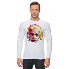 Мужской лонгслив с принтом Альберт Эйнштейн (Albert Einstein) в Архангельске, Хлопок |  | 