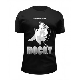 Мужская футболка Premium с принтом Rocky Balboa в Архангельске, Белый, черный, серый меланж, голубой: 100% хлопок, плотность 160 гр. Остальные цвета: 92% хлопок, 8% лайкра, плотность 170-180гр. |  | Тематика изображения на принте: 