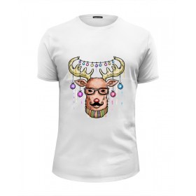 tee с принтом Christmas deer в Архангельске, Белый, черный, серый меланж, голубой: 100% хлопок, плотность 160 гр. Остальные цвета: 92% хлопок, 8% лайкра, плотность 170-180гр. |  | 