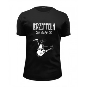 Мужская футболка Premium с принтом Led Zeppelin в Архангельске, Белый, черный, серый меланж, голубой: 100% хлопок, плотность 160 гр. Остальные цвета: 92% хлопок, 8% лайкра, плотность 170-180гр. |  | 