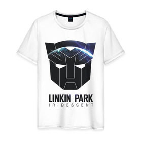 Мужская футболка хлопок с принтом Linkin Park в Архангельске, 100% хлопок | прямой крой, круглый вырез горловины, длина до линии бедер, слегка спущенное плечо. | Тематика изображения на принте: iridescent | linkin | park | transformers | автоботы | трансформеры