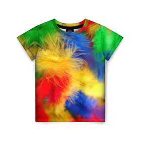 Детская футболка 3D с принтом Цветные перья в Архангельске, 100% гипоаллергенный полиэфир | прямой крой, круглый вырез горловины, длина до линии бедер, чуть спущенное плечо, ткань немного тянется | перья | радуга | спектр | фон | цвета | цветные | яркие