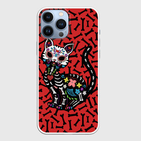Чехол для iPhone 13 Pro Max с принтом Мексиканская Сахарная Кошка в Архангельске,  |  | cat | cats | mexican | skull | sugar | кости | косточки | кот | котик | котики | коты | котята | кошечка | кошечки | кошка | кошки | мексиканский | милота | сахарный | сердечки | сердечко | цветочки | цветы | череп | черепа