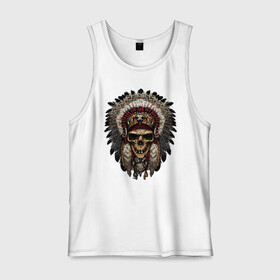 Мужская майка хлопок с принтом Индеец в Архангельске, 100% хлопок |  | индеец | индейцы | перья | хиппи | череп