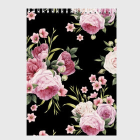 Скетчбук с принтом Пионы на Чёрном в Архангельске, 100% бумага
 | 48 листов, плотность листов — 100 г/м2, плотность картонной обложки — 250 г/м2. Листы скреплены сверху удобной пружинной спиралью | букет | бутон | весна | красивый | лето | листья | пион | прекрасный | роза | розочка | цветок | цветы