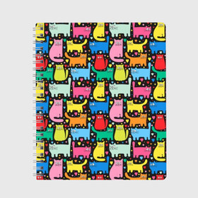 Тетрадь с принтом Разноцветные котики в Архангельске, 100% бумага | 48 листов, плотность листов — 60 г/м2, плотность картонной обложки — 250 г/м2. Листы скреплены сбоку удобной пружинной спиралью. Уголки страниц и обложки скругленные. Цвет линий — светло-серый
 | blue | cat | cool | green | heart | kitten | multi colored | paws | pink | points | red | tail | torso | white | yellow | белый | желтый | зеленый | кот | котёнок | котик | котэ | кошка | красный | лапы | прикольный | разноцветный | розовый | се