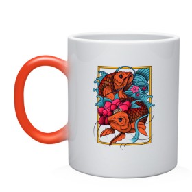 Кружка хамелеон с принтом Japanese Koi Cartoon в Архангельске, керамика | меняет цвет при нагревании, емкость 330 мл | cartoon | japan | japanese | koi | графика | графические | иероглифы | йероглифы | кандзи | канзи | карп | карпы | мультфильм | мультяшные | надпись | нарисованные | рыба | рыбка | рыбки | рыбы | символизм | символы