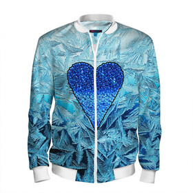 Мужской бомбер 3D с принтом Ледяное сердце в Архангельске, 100% полиэстер | застегивается на молнию, по бокам два кармана без застежек, по низу бомбера и на воротнике - эластичная резинка | christmas | frozen | new year | snow | winter | влюбленные | дед мороз | зима | зимний | лед | любимая жена | любовь | мама | новый год | подарок | рождество | сердечки | снег | снежинки | снежная королева | узоры