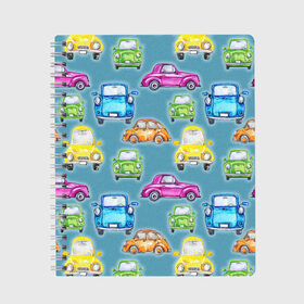 Тетрадь с принтом машинки в Архангельске, 100% бумага | 48 листов, плотность листов — 60 г/м2, плотность картонной обложки — 250 г/м2. Листы скреплены сбоку удобной пружинной спиралью. Уголки страниц и обложки скругленные. Цвет линий — светло-серый
 | акварель | иллюстрация | машинки | машины | ретро