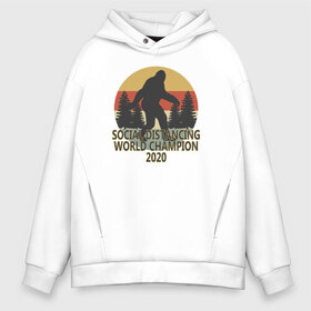 Мужское худи Oversize хлопок с принтом Чемпион социальной дистанции в Архангельске, френч-терри — 70% хлопок, 30% полиэстер. Мягкий теплый начес внутри —100% хлопок | боковые карманы, эластичные манжеты и нижняя кромка, капюшон на магнитной кнопке | 