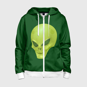 Детская толстовка 3D на молнии с принтом Пришелец в Архангельске, 100% полиэстер |  манжеты и пояс оформлены широкой мягкой резинкой, двухслойный капюшон со шнурком для регулировки, спереди карманы и застежка-молния
 | Тематика изображения на принте: голова | зеленый человечек | инопланетянин | пришелец | пришельцы