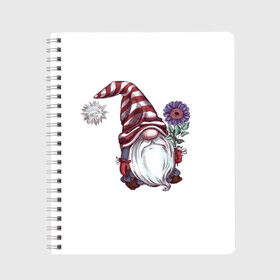 Тетрадь с принтом Галантный джентельмен в Архангельске, 100% бумага | 48 листов, плотность листов — 60 г/м2, плотность картонной обложки — 250 г/м2. Листы скреплены сбоку удобной пружинной спиралью. Уголки страниц и обложки скругленные. Цвет линий — светло-серый
 | влюбленные | гном | день валентина | джентльмен | парные | парочки | цветы