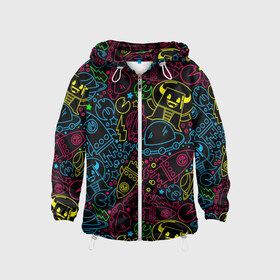 Детская ветровка 3D с принтом КОСМИЧЕСКИЙ НЕОН в Архангельске, 100% полиэстер | подол и капюшон оформлены резинкой с фиксаторами, по бокам два кармана без застежек, один потайной карман на груди | Тематика изображения на принте: astronomy | cosmos | rocket | space | star | ufo | астрономия | звезды | инопланетяне | корабли | космонавты | космос | неон | нло | пришельцы | ракеты