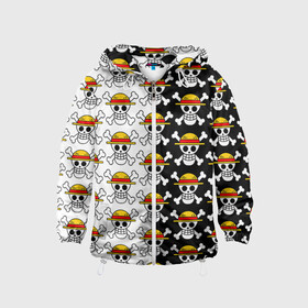 Детская ветровка 3D с принтом ONE PIECE / ВАН ПИС / УЗОР в Архангельске, 100% полиэстер | подол и капюшон оформлены резинкой с фиксаторами, по бокам два кармана без застежек, один потайной карман на груди | anime | heroes | one piece | pattern | skull | wanted | аниме | ван пис | герои | манга | мультфильм | персонажи. | розыск | скелет | узор | череп | японская анимация