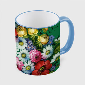 Кружка с принтом Ромашки на зеленом фоне в Архангельске, керамика | ёмкость 330 мл | декоративная роспись | живопись | жостово | жостовская роспись | ромашки | цветы