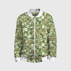 Детский бомбер 3D с принтом Камуфляж из черепов в Архангельске, 100% полиэстер | застегивается на молнию, по бокам два кармана без застежек, мягкие манжеты, по низу бомбера и на воротнике — эластичная резинка | Тематика изображения на принте: skull | zombie | адамова голова | зомби | кладбище | мертвец | могила | мумия | навь | пират | скелет | ужас | череп | череп и кости | черепок | черепушка