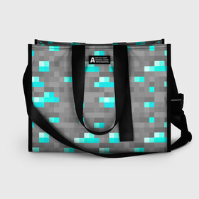 Сумка-шоппер 3D с принтом Алмазы в Архангельске, 100% полиэстер | застегивается на металлическую кнопку; внутренний карман застегивается на молнию. Стенки укреплены специальным мягким материалом, чтобы защитить содержимое от несильных ударов
 | maincraft | minecraft | алмазная руда | алмазы | майн | майнкрафт | руда | текстура