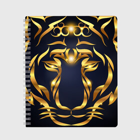 Тетрадь с принтом Золотой символ года Тигр в Архангельске, 100% бумага | 48 листов, плотность листов — 60 г/м2, плотность картонной обложки — 250 г/м2. Листы скреплены сбоку удобной пружинной спиралью. Уголки страниц и обложки скругленные. Цвет линий — светло-серый
 | в чем встречать новый год | золотой узор | идея подарка на новый год | подарок на новый год | символ нового года | тигр золотой | тигр символ года 2022 | узоры из золота