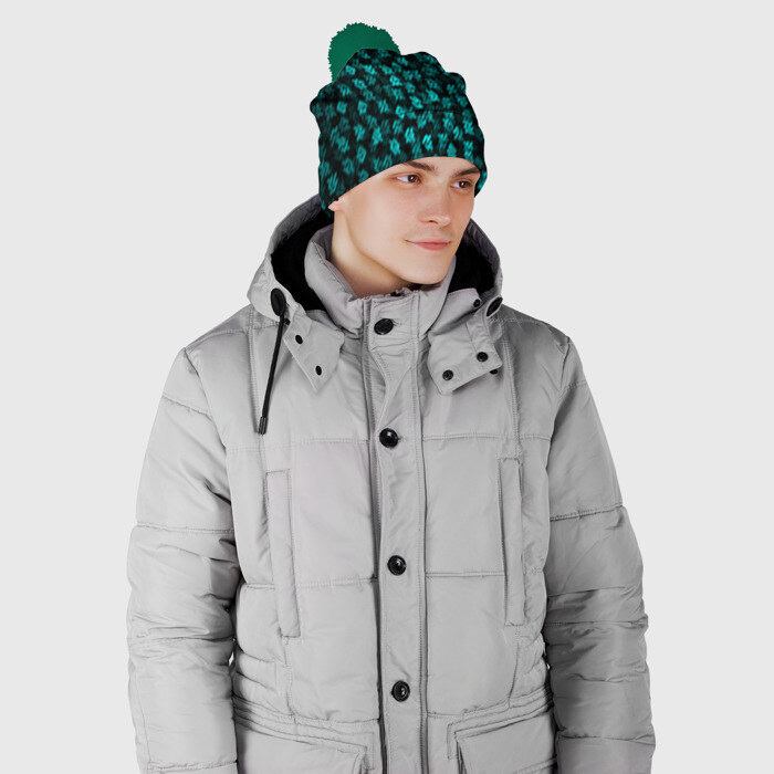 Шапка 3D c помпоном Инопланетная письменность фото