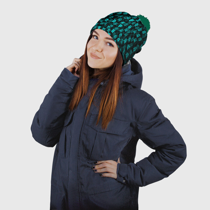 Шапка 3D c помпоном Инопланетная письменность фото